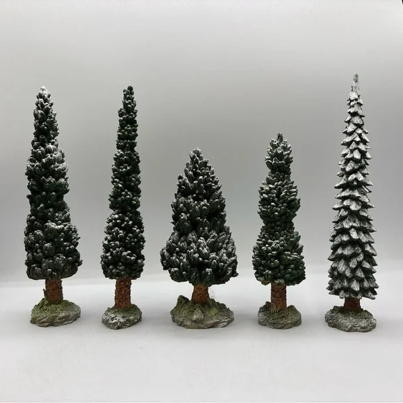 Department 56 1998 Vintage Village Snowy Evergreens Set Of 5 Large 52614 Retired - Picture 6 of 12